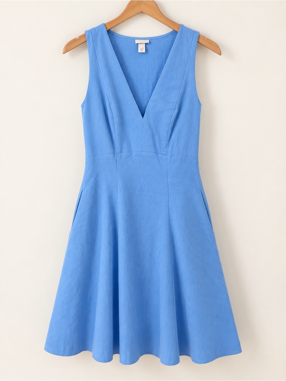 A New Day Blue Fit & Flare V-Neck Mini Dress Size 6